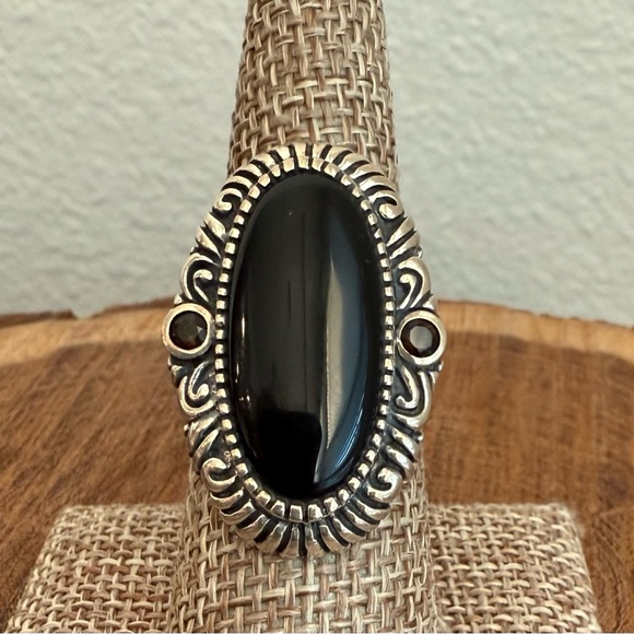 BARSE Black Agate / Onyx and Sterling Silver Ring Size 8 - Picture 1 of 7